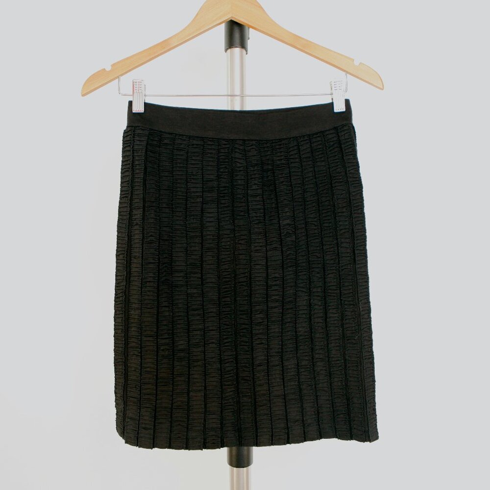 Sz 2 Club Monaco Black Pleated Textural Pull‎ On Stretch Pencil Skirt